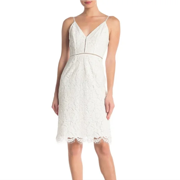 Astr | Dresses | Astr The Label Lace Sheath Dress White Size Large Vneck |  Poshmark